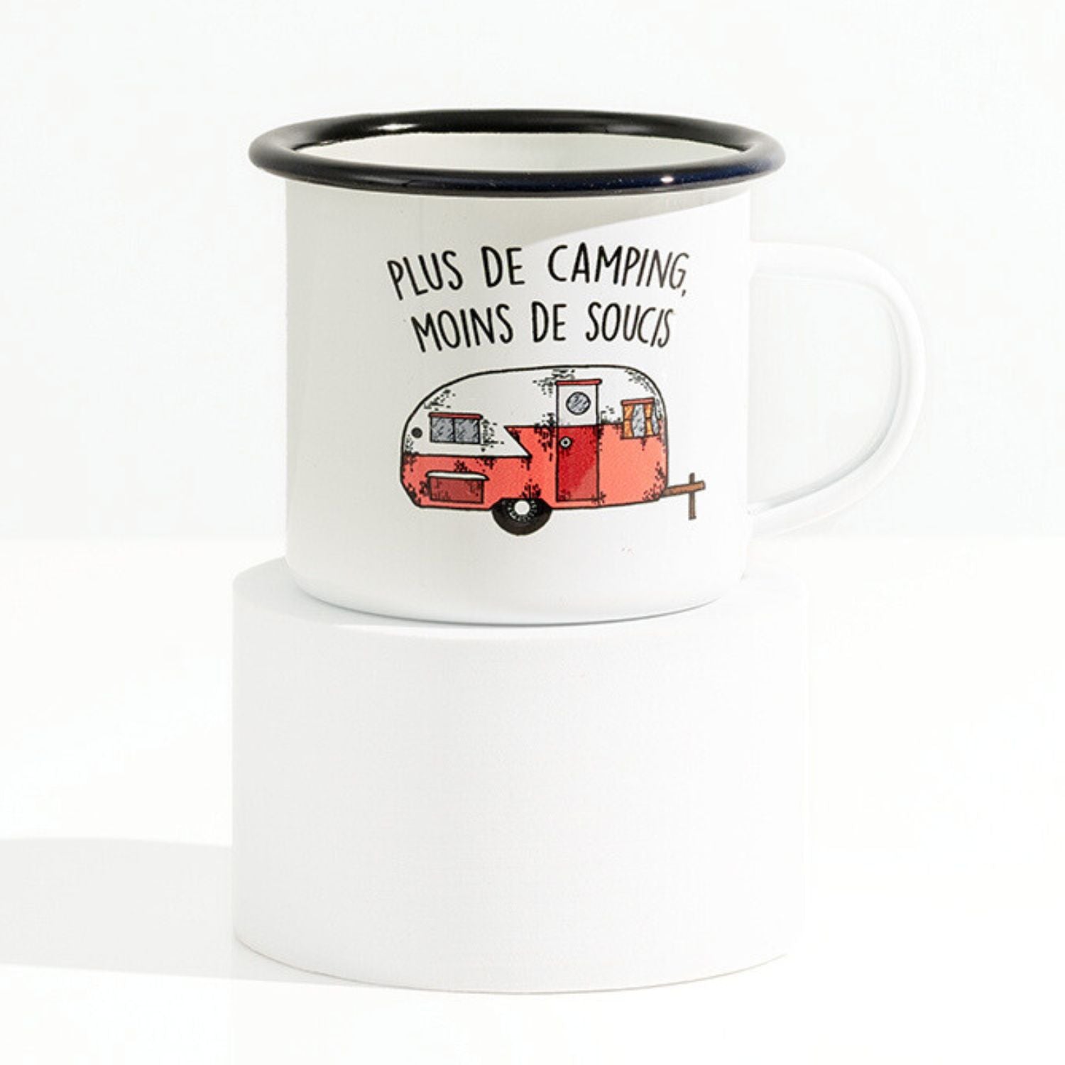 Tasse en émail de camping en français