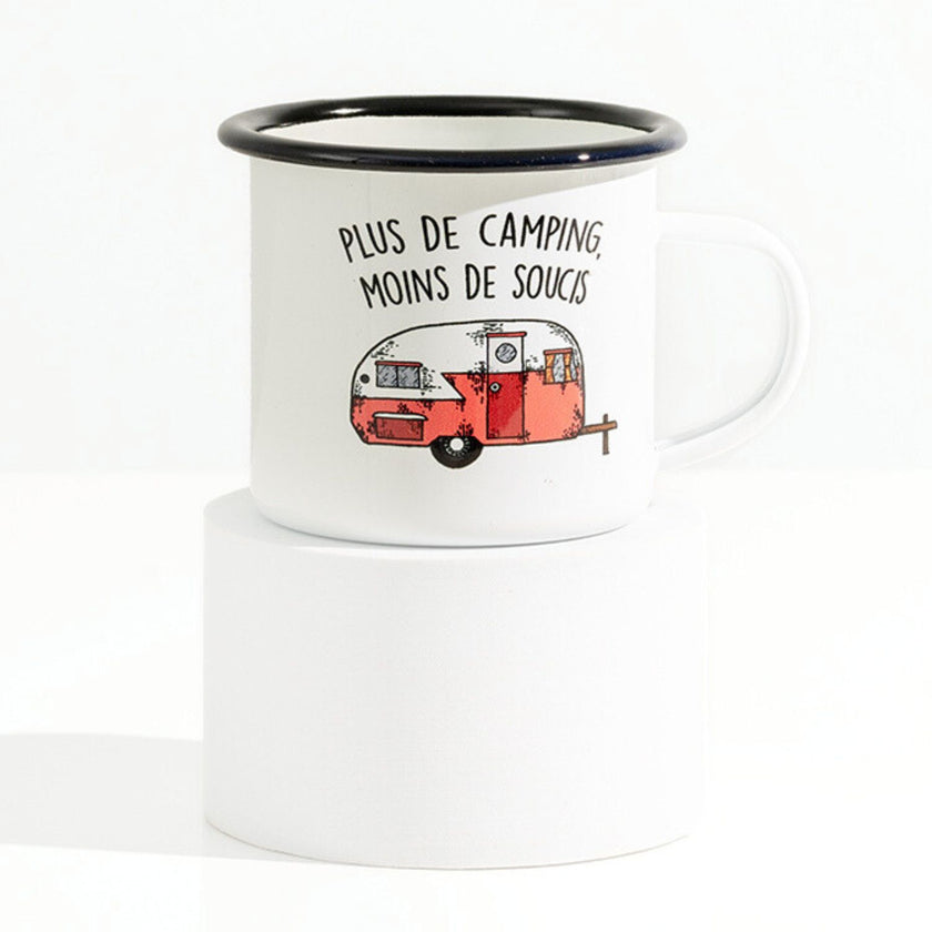 Tasse en émail de camping en français