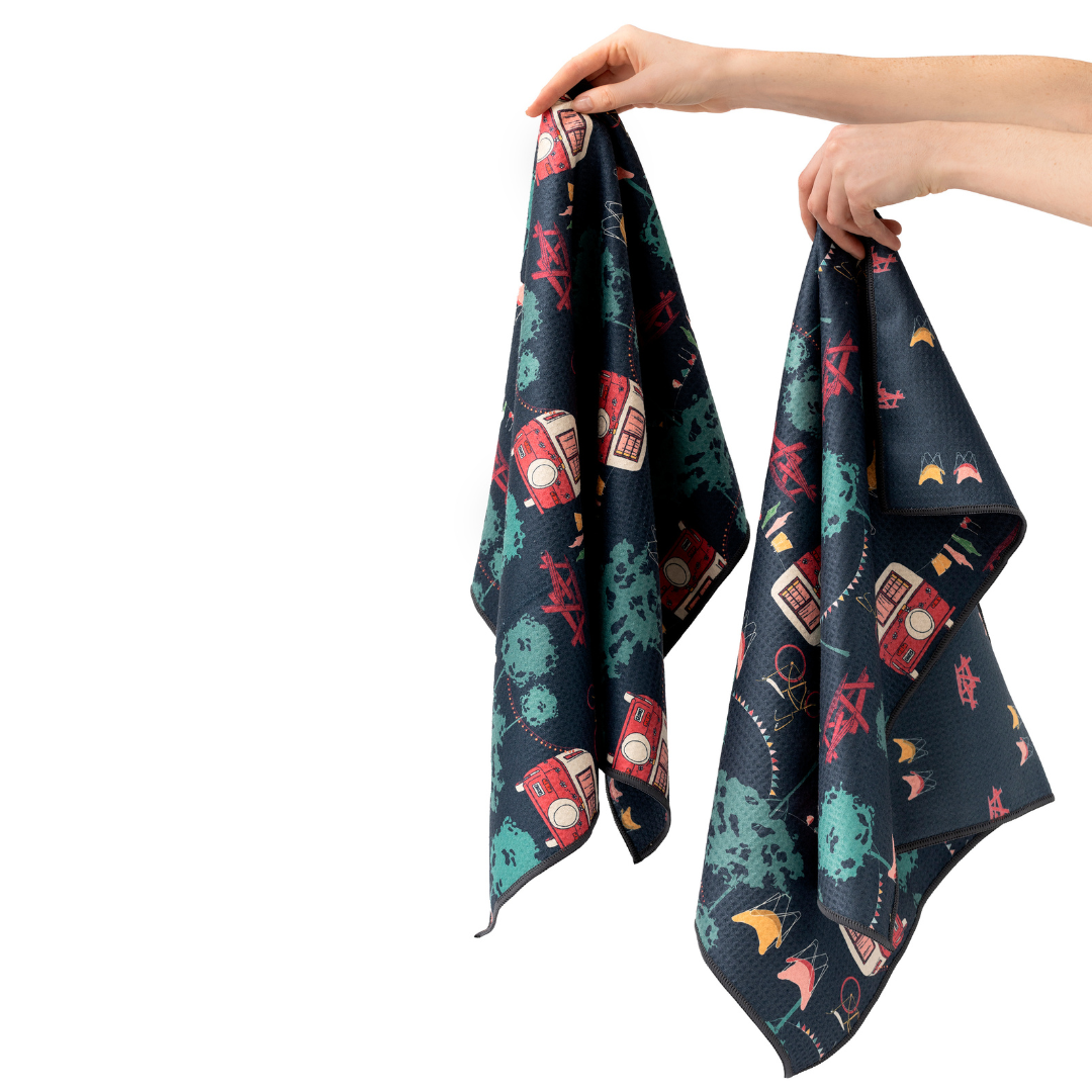 Ensemble de 2 linges à vaisselle en microfibre gaufrée – Collection Aventure rétro