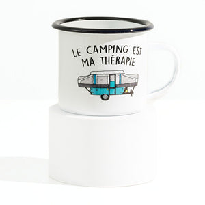 Tasse en émail de camping en français