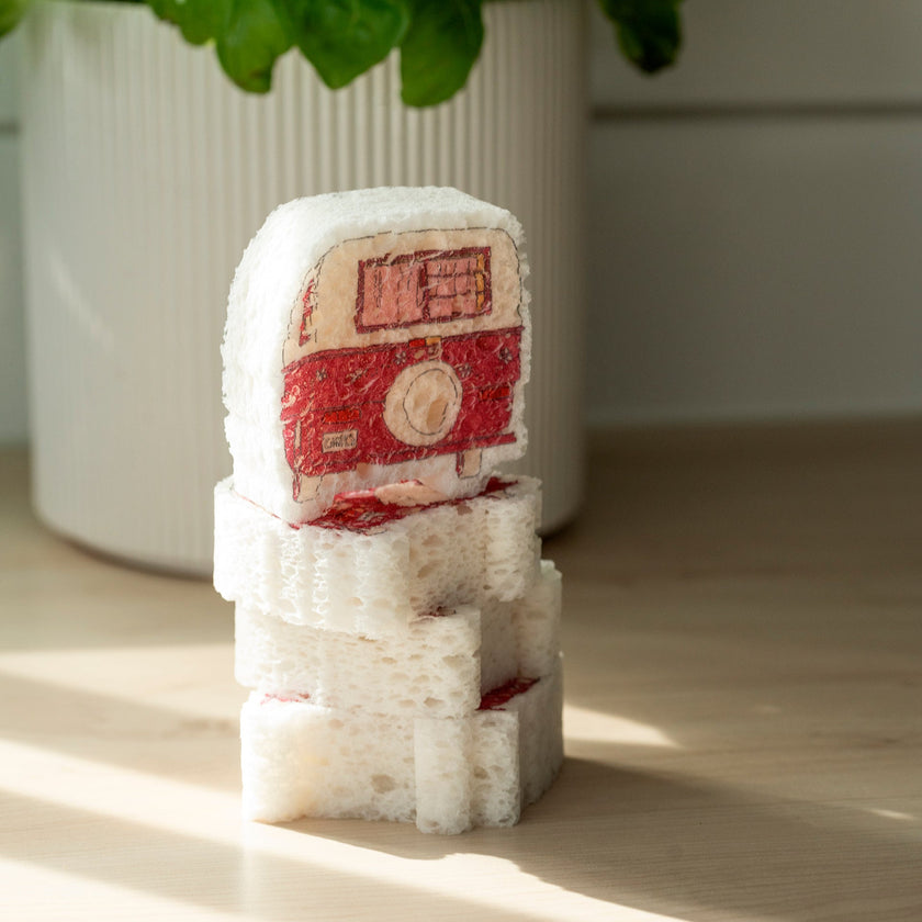 Set of 4 Expandable Cellulose Sponges – Retro Adventure Collection