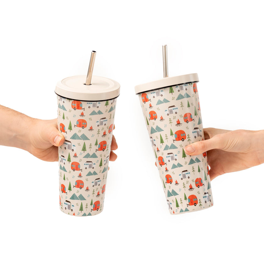 Gobelet isotherme en métal avec paille réutilisable 24 oz.