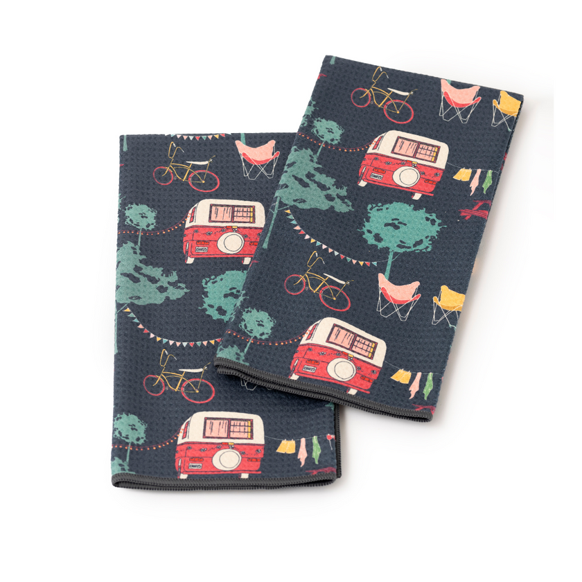 Ensemble de 2 linges à vaisselle en microfibre gaufrée – Collection Aventure rétro