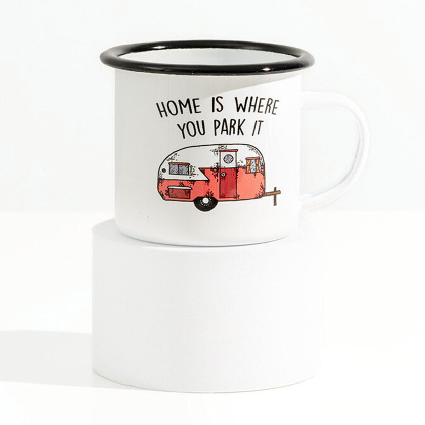 Tasse en émail de camping en anglais