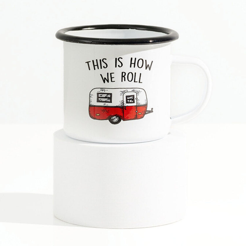 Tasse en émail de camping en anglais