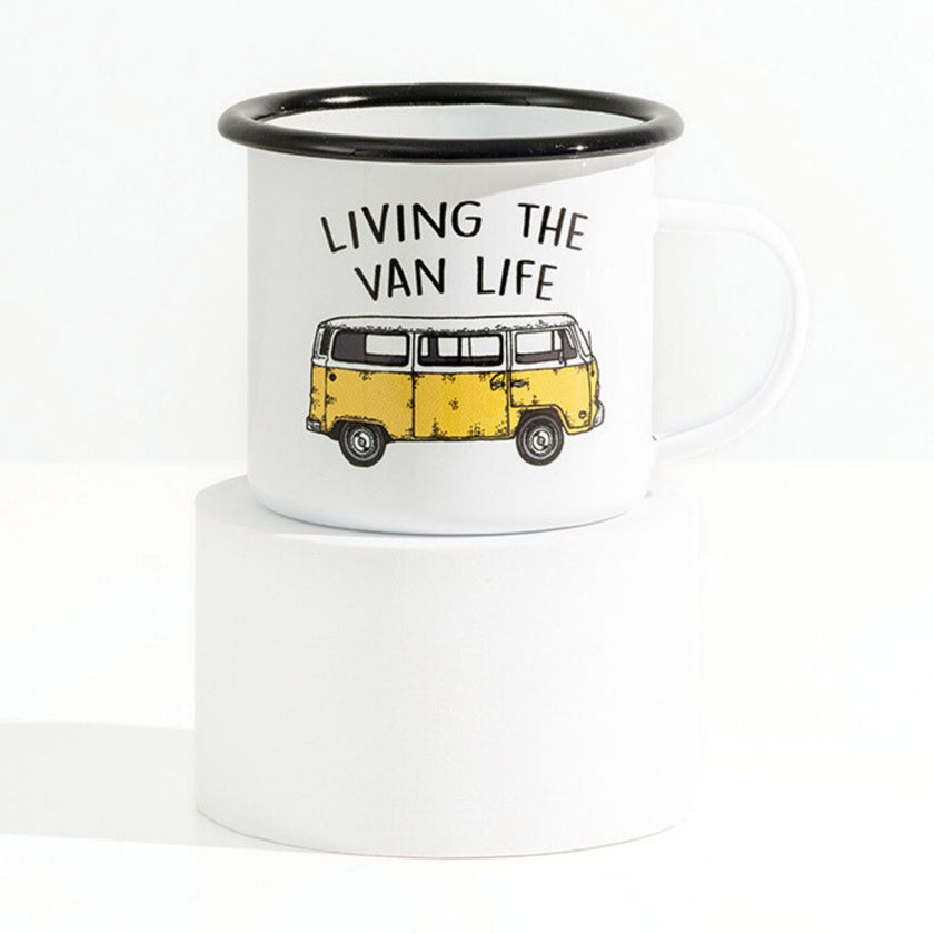 Tasse en émail de camping en anglais