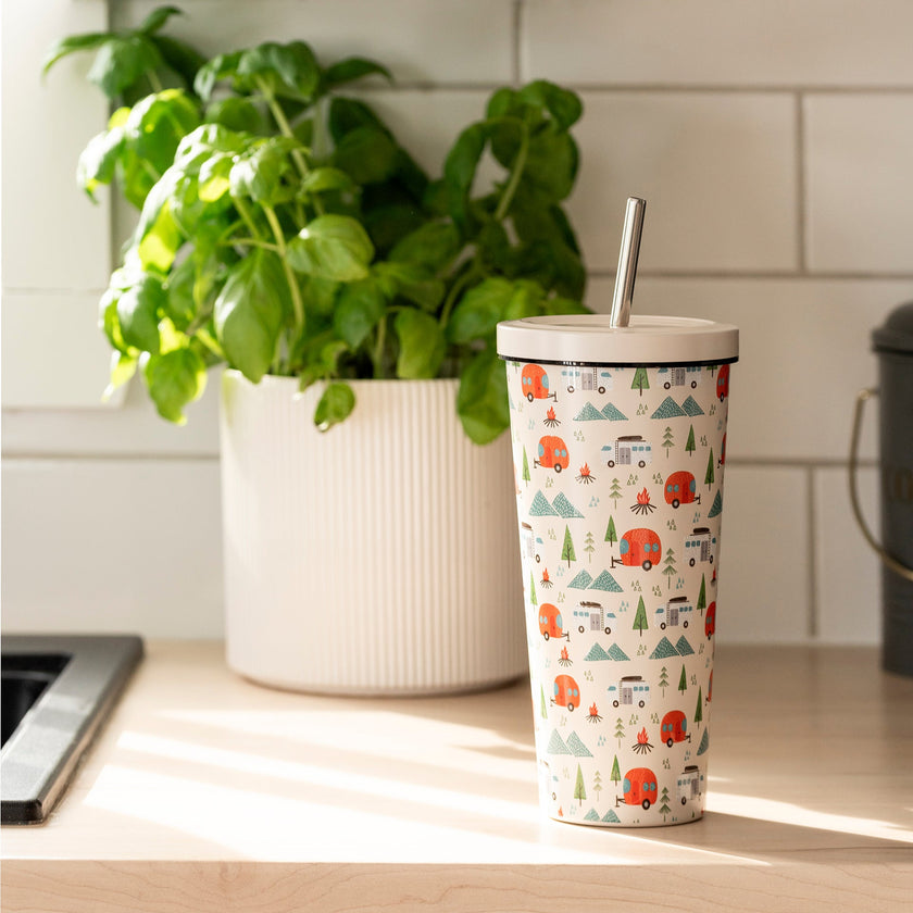 Gobelet isotherme en métal avec paille réutilisable 24 oz.