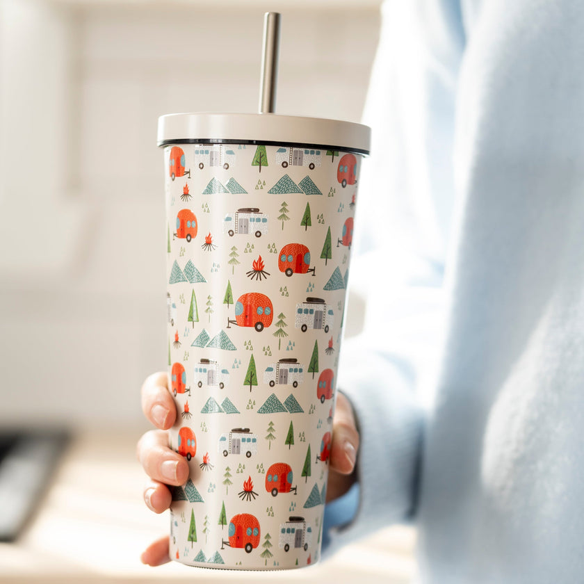 Gobelet isotherme en métal avec paille réutilisable 24 oz.