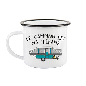 "Le camping est ma thérapie" Vintage Enamel Mug