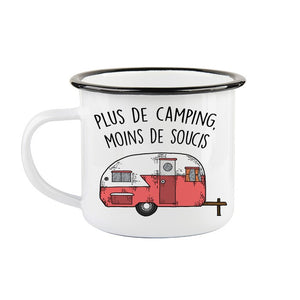 "Plus de camping moins de soucis" Vintage Enamel Mug