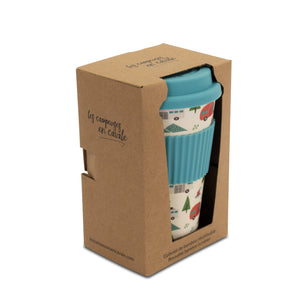 Gift box of bamboo cup with fun camping pattern