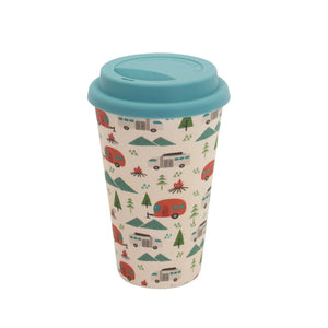 Bamboo reusable cup with fun camping pattern