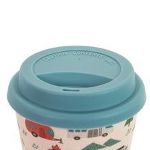 Load image into Gallery viewer, Lid of bamboo reusable cup with fun camping pattern